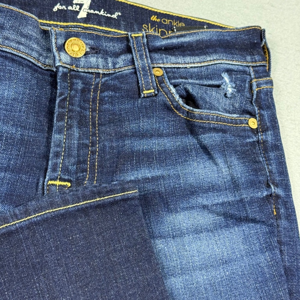 7 For All Mankind The Ankle Skinny Distressed Jeans Indigo Blue Womens 25